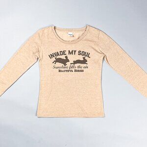 Vintage Graphic T-Shirt | Y2K Engrish Saying Cute Bunny Graphic Long Sleeve